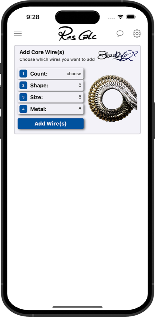 ResCalc — adding core wires in the calculator